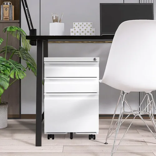 Vista 2 de SoarFlash Archivador de 3 cajones con cerradura, archivador de metal rodante para oficina en casa, debajo del escritorio, archivador móvil
