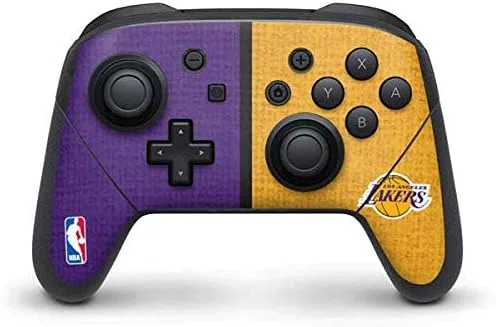 Vista 3 de Skinit Calcomanía para juegos compatible con el controlador Nintendo Switch Pro, con licencia oficial de la NBA Los Angeles Lakers Black Animal