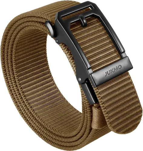 Vista 10 de JUKMO Cinturón táctico de trinquete para hombre, cinturón de trabajo de correa de nailon de 1.5" con hebilla deslizante automática, ajustable