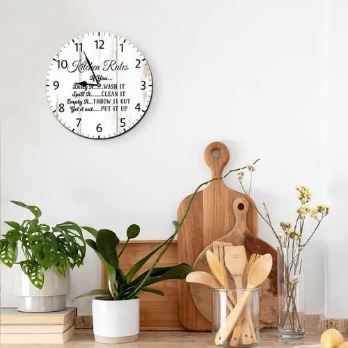 Vista 3 de Kitchen Rules - Reloj de pared de madera vintage, funciona con pilas, sin tictac, de 10 pulgadas, arte silencioso, rústico, para el hogar