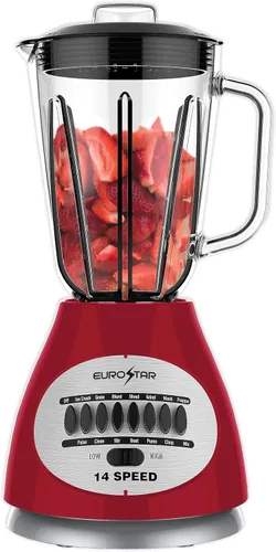 Vista 5 de EUROSTAR Batidora de tarro de vidrio de 14 velocidades de 450W (NEGRO)