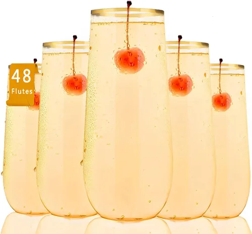 Vista 10 de Paquete de 48 copas de champán de plástico, desechables irrompibles de 9 onzas, vasos de cóctel transparentes inastillables, ideales para fiestas