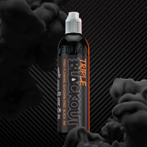 Vista 2 de World Famous Tattoo Ink - Tinta de tatuaje Triple Blackout - Sombra negra oscura y atrevida - Tinta de tatuaje profesional y suministros de tatuaje