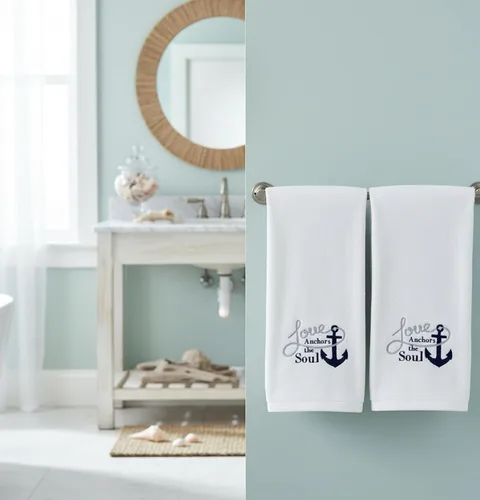 Vista 6 de Serafina Home Toallas de mano náuticas para huéspedes: Coastal Love Anchors The Soul, 2 piezas suaves y absorbentes