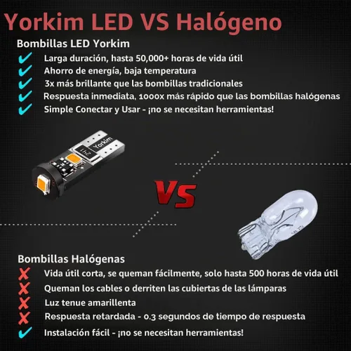 Vista 5 de Yorkim - Bombilla LED 194 ámbar, libre de error Canbus, 3-SMD 2835, T10 ámbar para interior, para luz de techo, mapa, puerta, cortesía, matrícula
