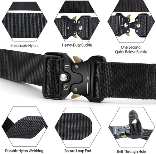 Vista 2 de MOZETO Tactical Belts for Men Military Style Work Hiking Riggers Web Gun Belt with Heavy Duty Quick Release Metal Buckle