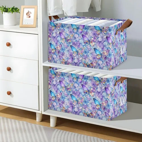Vista 7 de Dreamlike Butterfly Purple Flowers Storage Baskets for Shelves Closet Storage Bins with Handles Shelves Closet Books for Books cajas organizadoras