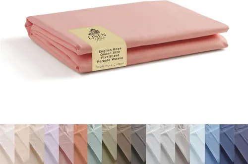 Vista 55 de Sábanas de 100% algodón percal, tamaño individual, 1 sábana encimera, ropa de cama fresca, resistente y transpirable, celeste