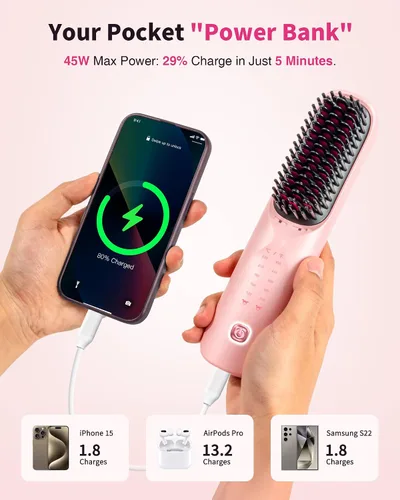 Vista 8 de Bopcal Cordless Hair Straightener Brush, 10000mAh Ionic Heated Comb, 6 Temp