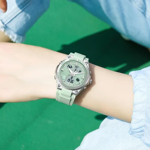 Vista 3 de Relojes de pulsera para mujer, digital, 5 bares, impermeables, con retroiluminación LED, correa colorida, alarma analógica