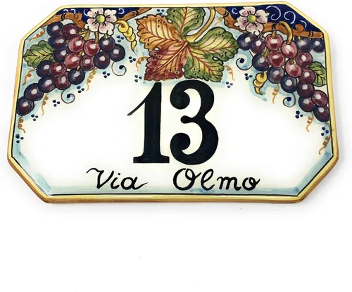 Vista 7 de CERAMICHE D'ARTE PARRINI - Azulejo de cerámica italiana de cerámica personalizada Número de casa placas de dirección cívica decoradas uva pintada a