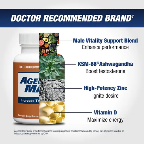 Vista 2 de Ageless Male Free Testosterone Booster Supplement for Men, 60 Tablets