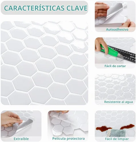 Vista 6 de VEELIKE Azulejos Hexagonales Blancos Despegar y Pegar para Salpicadero 6 Hojas Azulejos Adhesivos para Salpicadero de Cocina Azulejos de Pared