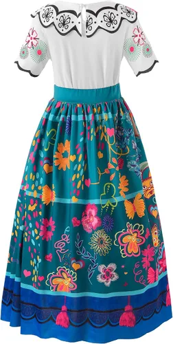 Vista 3 de Uhdear Disfraz de princesa Mirabel Isabella de Encanto para niñas, disfraz de princesa para Halloween, cosplay con bolsa