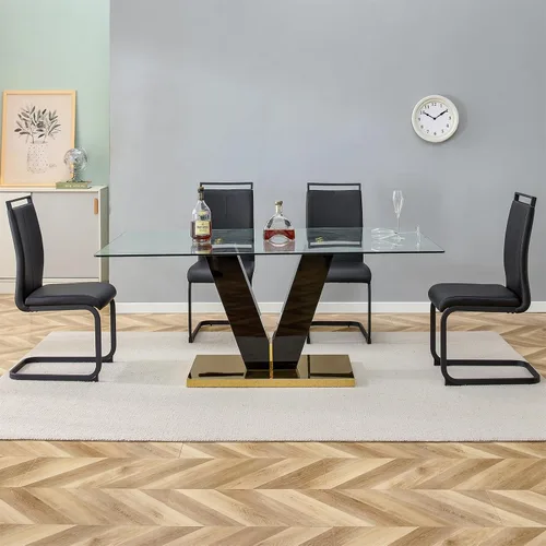 Vista 6 de Juego de mesa de comedor de cristal de 71 pulgadas para 4, juego de mesa de cocina moderno para 4, juego de mesa de comedor para el hogar