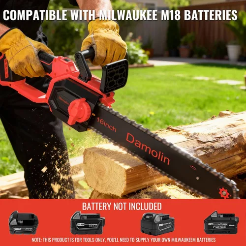 Vista 3 de Motosierra eléctrica 2 en 1 sin escobillas de 12 pulgadas + 16 pulgadas, inalámbrica, compatible con batería Milwaukee M18, motosierra a batería