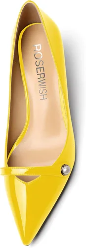 Vista 3 de ROSERWISH Zapatos de vestir de tacón bajo con patente para mujer, para fiesta, sexy, para fiesta, boda, patente, gatito, zapatos de vestir de 2