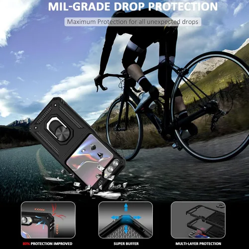 Vista 2 de ADDIT Z Flip 5 - Funda para Samsung Galaxy Z Flip 5, con anillo de soporte, soporte ajustable, grado militar, protección resistente, a prueba