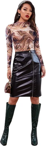 Vista 5 de SheIn Blusa ajustada de malla con cuello alto falso para mujer
