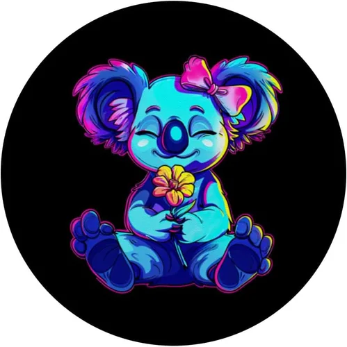 Vista 3 de Streetwear synthwave 80s 90s retro lindo niñas koala y flor PopSockets adhesivo PopGrip