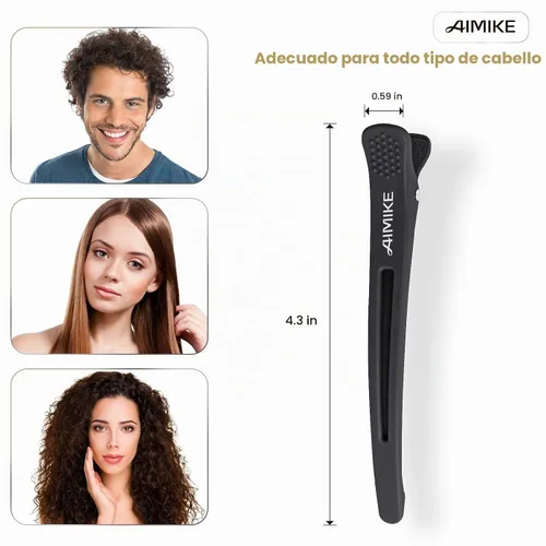 Vista 5 de AIMIKE - 6 piezas de pinzas profesionales para peinar y separar el cabello, antideslizantes, con pico de pato y banda de silicona para peluqueros