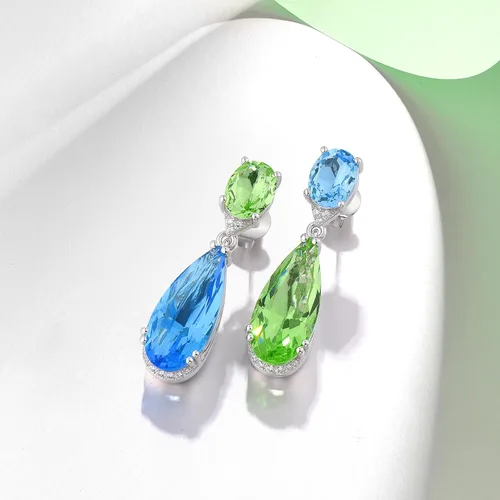 Vista 3 de Santuzza Pendientes colgantes de plata de ley 925 con cristales para mujer