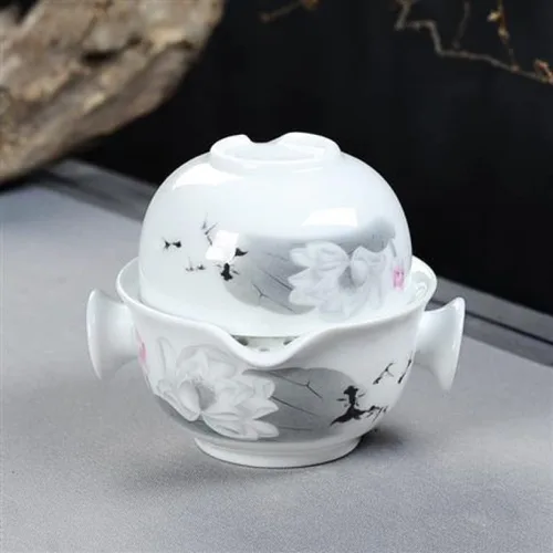 Vista 3 de Conveniente Teapot Cup Porcelana Teacup White Glazed Travel Tea Set (Ink Lotus set)