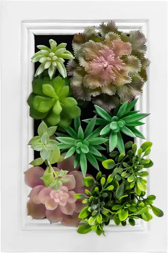 Vista 10 de Arte de pared de suculentas artificiales 3D, arreglo de flores falsas con marco floral, decoración de pared para decoración de habitación, fondo