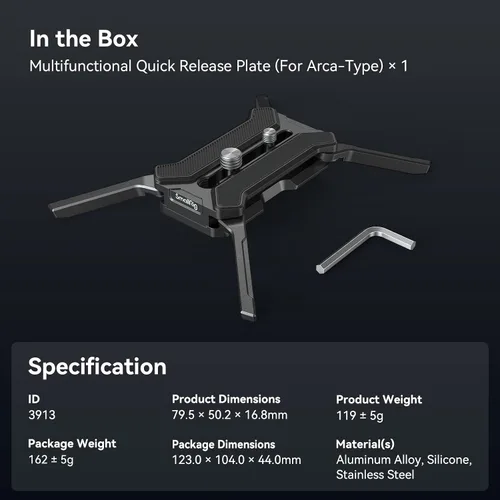Vista 8 de SMALLRIG Placa de liberación rápida para tipo Arca, carga máxima de 44.1 libras (44.1 lbs), soporte cuadrúpedo plegable para lentes de cámara dentro