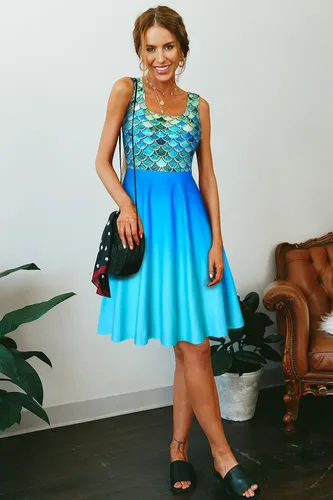 Vista 28 de uideazone - Vestido de mujer sin mangas cuello redondo de verano, para playa, casual, Midi línea A.