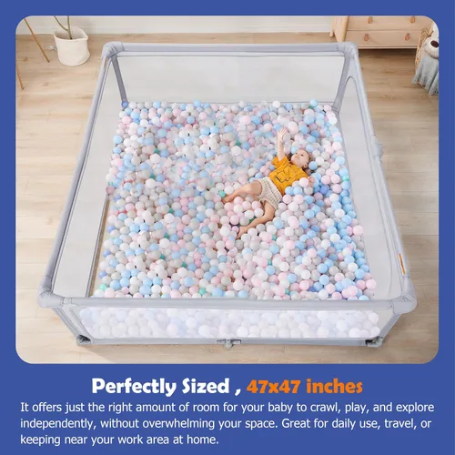 Vista 5 de Sweeby Corralito para bebés, 47 x 47 pulgadas, corralitos plegables para bebés y niños pequeños, corralito extra grande con puerta de juego