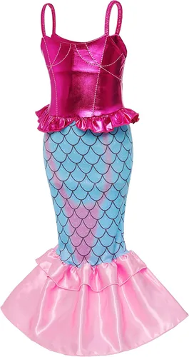 Vista 3 de Disfraz de sirena para niñas pequeñas vestido de princesa con accesorios fiesta de cumpleaños cosplay
