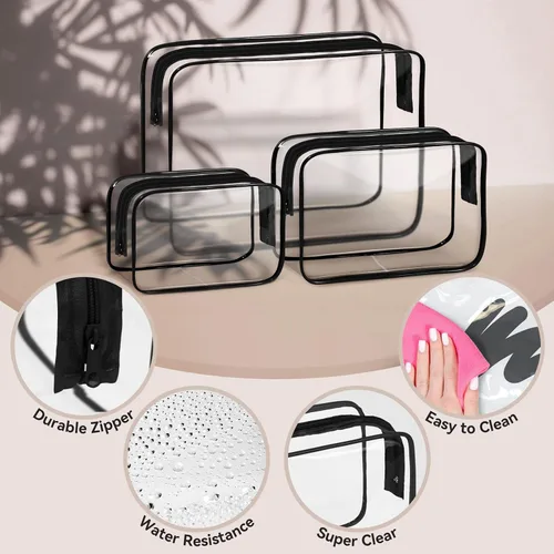Vista 4 de TISRATOK 16 bolsas de maquillaje transparentes, bolsa de aseo de artículos esenciales de viaje, organizador de cosméticos de PVC transparente, bolsa
