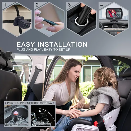 Vista 5 de YIMU HD720P Cámara de coche de bebé para asiento trasero, reposacabezas de automóvil, monitor de instalación rápida, visión nocturna, cámara