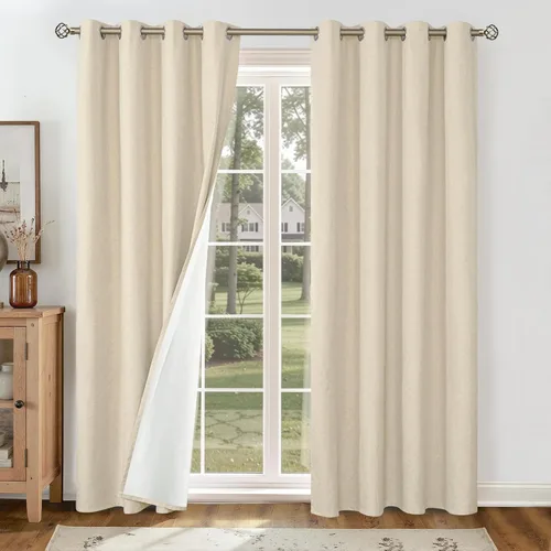 Vista 127 de YoungsTex - Cortinas 100% opacas para dormitorio, con aislamiento térmico y ojales, cortinas oscuras negras con capa pesada para ventana de sala