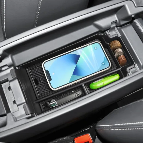 Vista 6 de Organizador de reposabrazos 2021-2024 2025 para Nissan Rogue (S/SV/SL/Platinum/Rock Creek), organizador de consola central de plástico ABS y goma