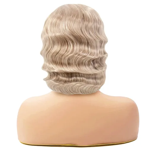 Vista 6 de IEBIYO Peluca rubia de los años 20 para mujer, peluca rubia con ondas de dedo, peluca vintage de pelo sintético para Halloween, cosplay, fiesta