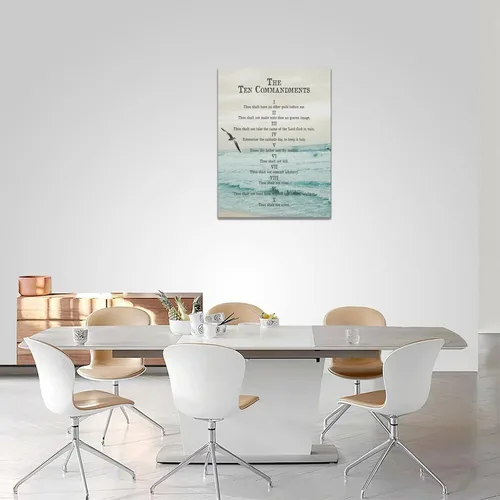 Vista 4 de Arte de pared de 10 mandamientos, impresiones en lienzo de diez mandamientos, póster de versículos de la Biblia, regalos religiosos cristianos