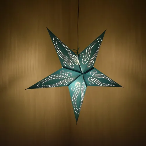 Vista 6 de Linterna de papel en forma de estrella azul verdoso del Caribe con cable de alimentación de 12 pies incluido