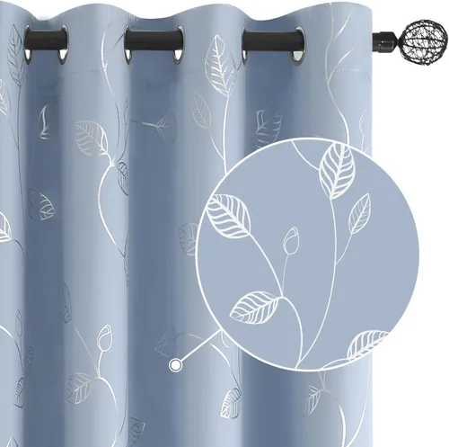 Vista 36 de BUHUA Cortinas pequeñas para ventana de 36 pulgadas de largo, 2 paneles, cortinas opacas con elegantes ramas de árbol plateadas, cortinas de bloqueo