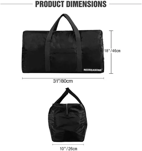 Vista 3 de REDSEASONS Bolsa de lona extra grande ligera bolsa de viaje de 96 L plegable para hombres y mujeres color negro Negro