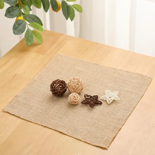 Vista 2 de Preboun 5 manteles individuales de arpillera multiusos de arpillera natural a granel para casa de campo, fiesta, boda, mesa, centros de mesa