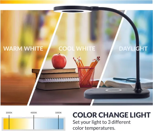 Vista 5 de Newhouse Lighting Zlata - Lámpara de escritorio de oficina con 21 LED y puerto USB, con 21 luces LED y puerto USB, carga inalámbrica