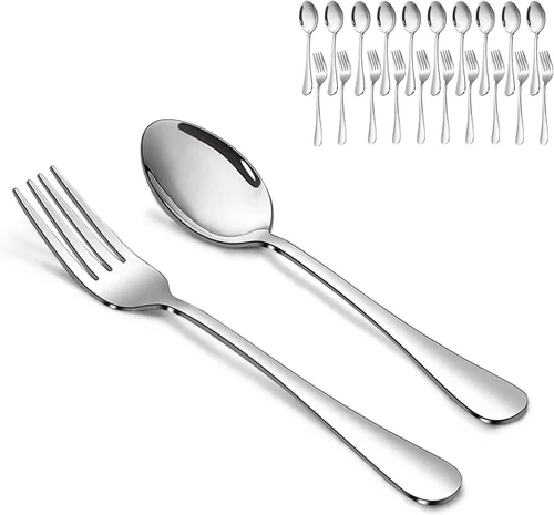 Vista 14 de Juego de tenedores y cucharas, 6 piezas de tenedores para ensalada de 6.7" y 6 piezas de cucharas para sopa de 6.7", juego de cubiertos de acero