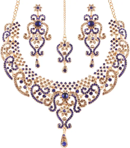 Vista 65 de Conjunto precioso de collar con look real Indian Bollywood, maravillosamente decorado, conjunto de collar adornado para mujer.