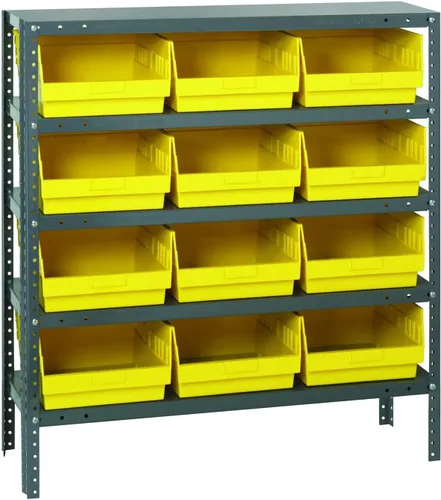Vista 126 de Quantum QSBU-245BK Heavy Duty Shelving Unit with (7) Shelves and (24) QUS245 Black Bins for Garage Warehouse Storage Distribution 400 lb Load