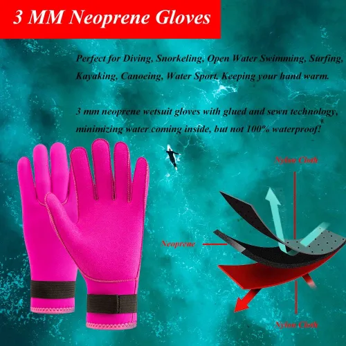 Vista 3 de Guantes de neopreno de 0.118 pulgadas (0.118 in), guantes térmicos antideslizantes para hombres y mujeres, esnórquel, esquí acuático, natación