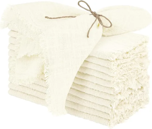 Vista 10 de TURSTIN 12 Piezas de Servilleta de Lino de Algodón Servilleta de Tela Hecha a Mano con Flecos 17 x 17 Pulgadas Servilletas Suave para Cenas Bodas