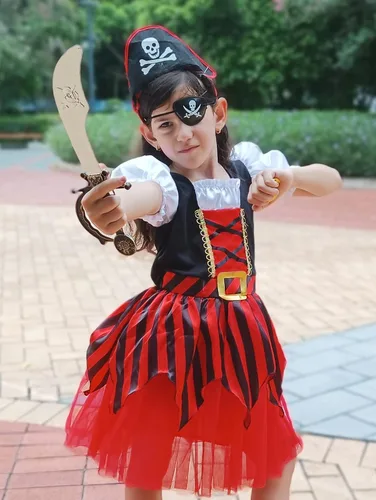 Vista 5 de KAKALVER Kids Pirate Costume for Girls Halloween Pirate Dress Up with Pirate accessories for Pirate Party Decorations Gifts