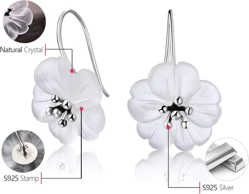 Vista 3 de Lotus Fun Pendientes colgantes de plata de ley 925 con flores en la lluvia de cristal natural elegantes aretes de flores hechos a mano regalo único